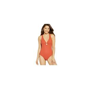 NWT TARGET KONA SOL Wide Ribbed Ring One Piece Tie Back Swimsuit Cinnamon Orange